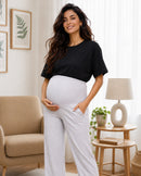 Women’s Grey Melange Cotton Straight-Fit Maternity Track Pants