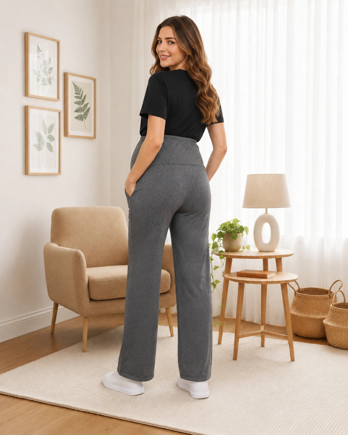 Women’s Grey Cotton Straight-Fit Maternity Track Pants