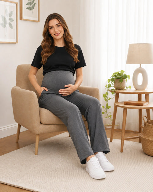 Women’s Grey Cotton Straight-Fit Maternity Track Pants