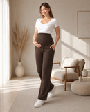Women’s Brown Cotton Straight-Fit Maternity Track Pants