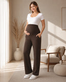 Women’s Brown Cotton Straight-Fit Maternity Track Pants