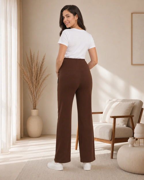 Women’s Brown Cotton Straight-Fit Maternity Track Pants
