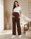 Women’s Brown Cotton Straight-Fit Maternity Track Pants