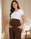 Women’s Brown Cotton Straight-Fit Maternity Track Pants