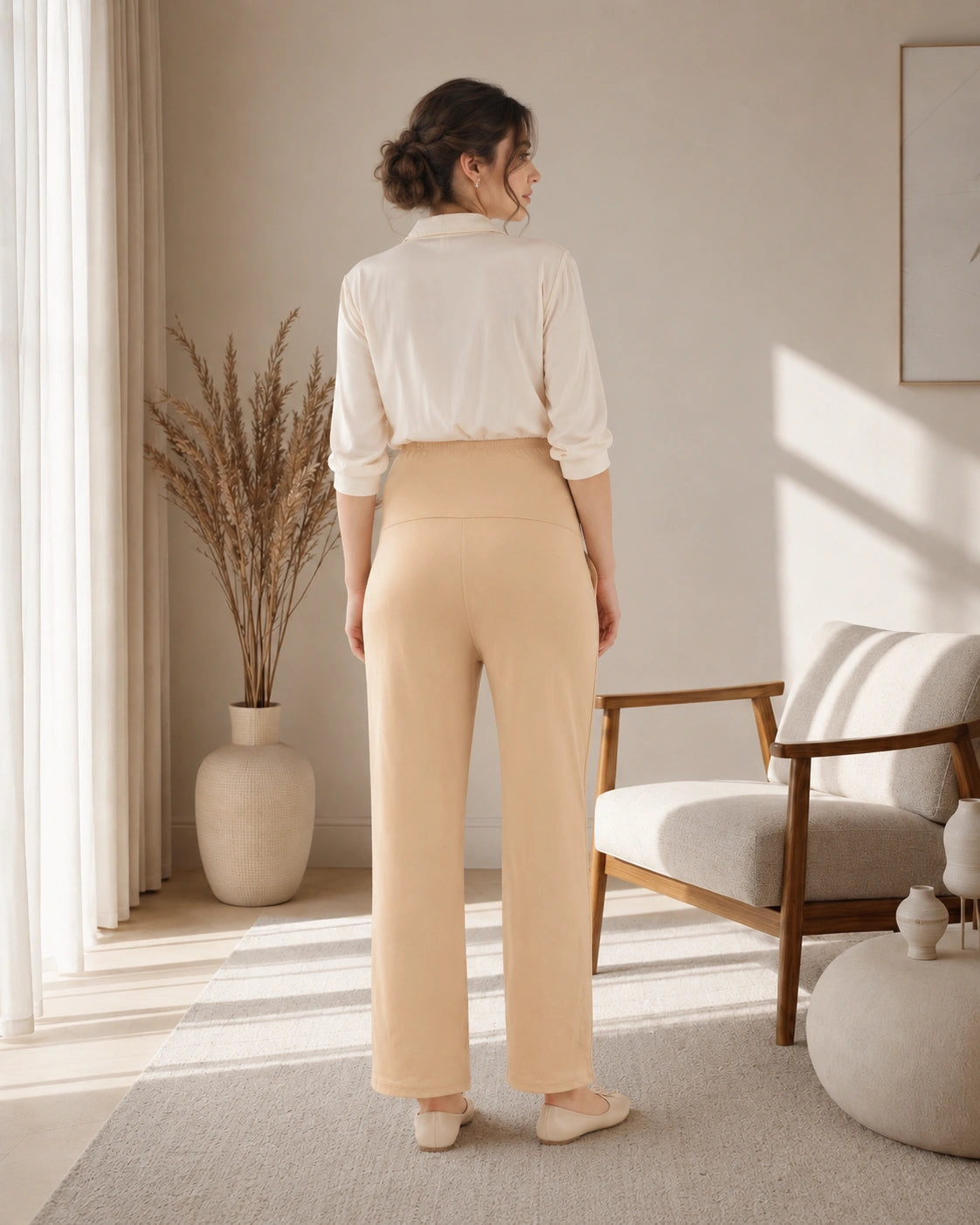 Women’s Cream Cotton Straight-Fit Maternity Track Pants