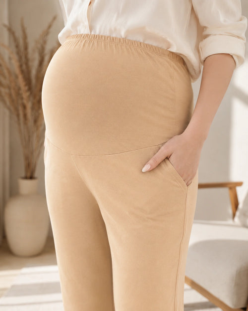 Women’s Cream Cotton Straight-Fit Maternity Track Pants