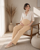 Women’s Cream Cotton Straight-Fit Maternity Track Pants