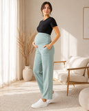 Women’s Sea Green Cotton Straight-Fit Maternity Track Pants