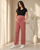 Women’s Dusty Rose Cotton Straight-Fit Maternity Track Pants