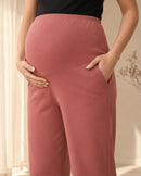 Women’s Dusty Rose Cotton Straight-Fit Maternity Track Pants