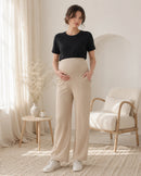 Women’s Beige Cotton Straight-Fit Maternity Track Pants