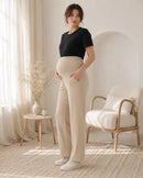Women’s Beige Cotton Straight-Fit Maternity Track Pants