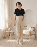 Women’s Beige Cotton Straight-Fit Maternity Track Pants