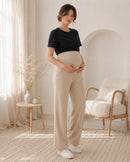 Women’s Beige Cotton Straight-Fit Maternity Track Pants