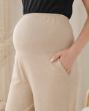 Women’s Beige Cotton Straight-Fit Maternity Track Pants