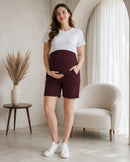 Women’s Maroon Solid Cotton Maternity Shorts