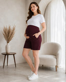 Women’s Maroon Solid Cotton Maternity Shorts