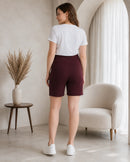 Women’s Maroon Solid Cotton Maternity Shorts