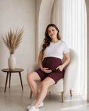 Women’s Maroon Solid Cotton Maternity Shorts