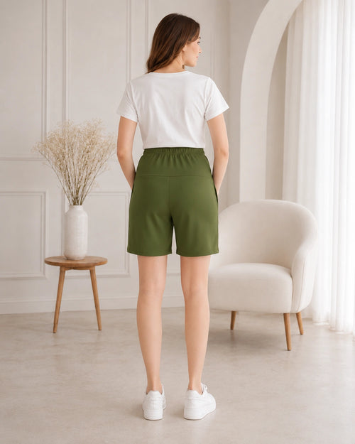 Women’s Olive Solid Cotton Maternity Shorts