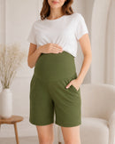 Women’s Olive Solid Cotton Maternity Shorts