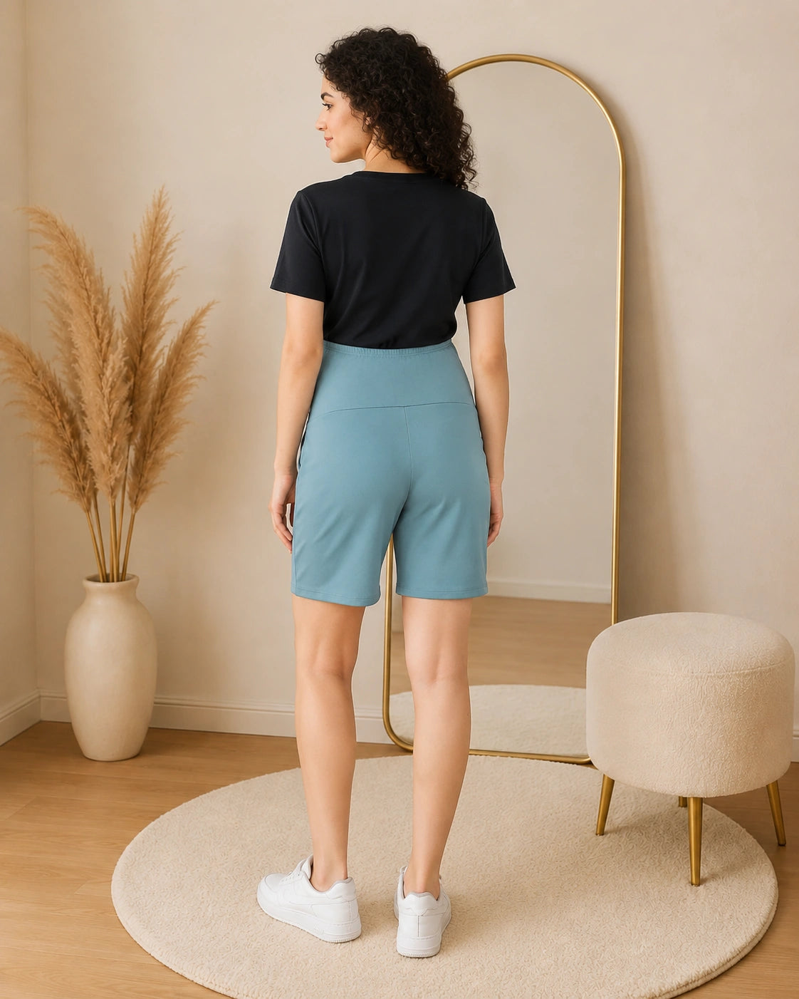 Women’s Sea Green Solid Cotton Maternity Shorts