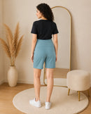 Women’s Sea Green Solid Cotton Maternity Shorts