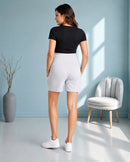 Women’s Grey Melange Solid Cotton Maternity Shorts