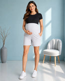Women’s Grey Melange Solid Cotton Maternity Shorts