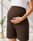 Women’s Brown Solid Cotton Maternity Shorts