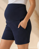 Women’s Navey Blue Solid Maternity Shorts